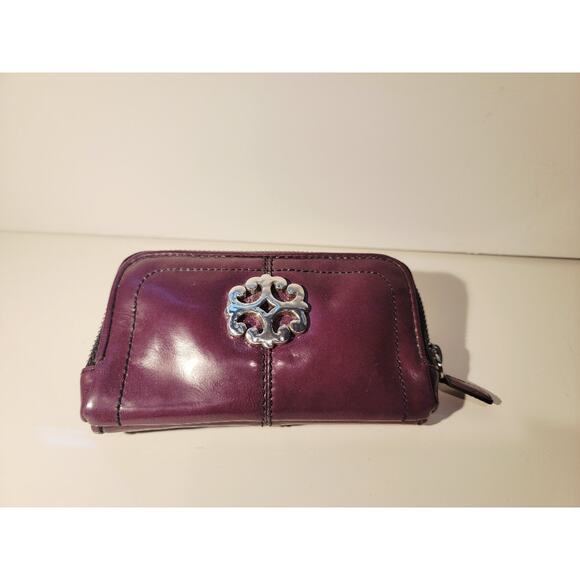 Brighton Crossbody Wallet Burgundy Silver Lined Body and Wrist Straps Zipper - Picture 2 of 14